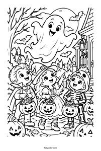 Friendly Ghost and Kids Trick-or-Treating