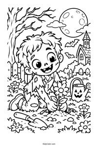 Friendly Zombie in a Halloween Garden