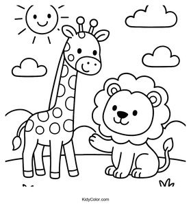 Giraffe And Lion Making Friends Under A Bright Sun