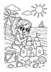 Girl Building a Sandcastle on the Beach