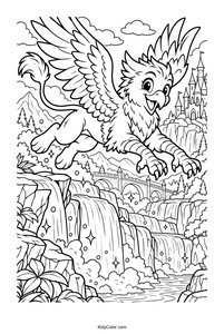 Griffin Soaring over Waterfalls