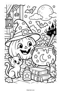Halloween Witching Cat and Pumpkin