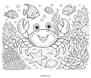 Happy Crab in a Coral Reef