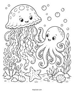Jellyfish and Octopus Underwater Scene