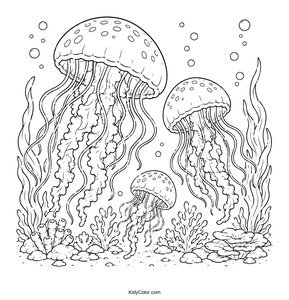 Jellyfish and Sea Plants Underwater Scene