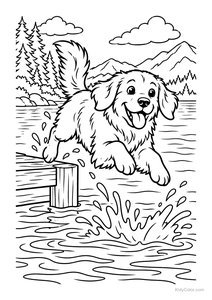 Joyful Dog Leaping into a Lake