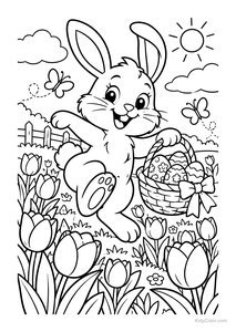 Joyful Easter Bunny in Tulips