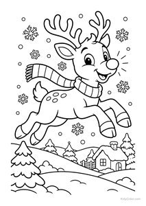 Joyful Reindeer Over a Snowy Village