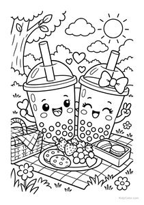 Kawaii Bubble Tea Picnic Friends