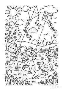 Kids Flying Kites in a Sunny Meadow