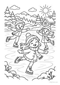 Kids Ice Skating on a Frozen Lake