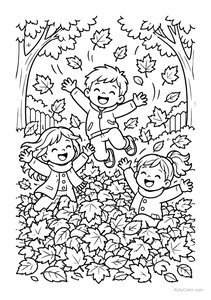 Kids Jumping in Autumn Leaves