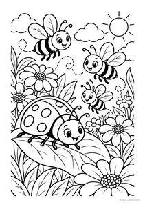 Ladybug and Bees in a Garden