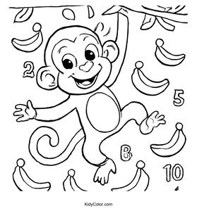 Monkey Counting Bananas Swinging from Branches