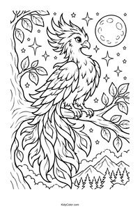 Phoenix Perching in Moonlit Forest
