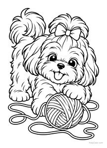 Playful Puppy with Yarn Ball