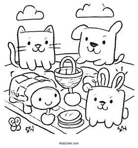 Playful Square Animals with Picnic