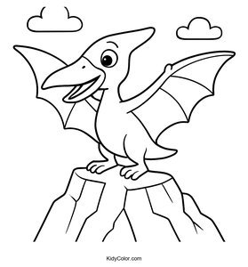 Pterodactyl Perched on Rocky Cliff Coloring Page