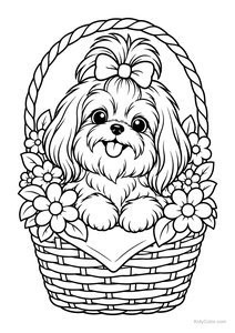 Puppy Sitting in a Flower Basket