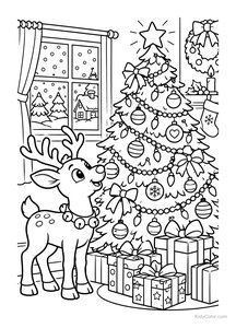 Reindeer Admiring Christmas Tree