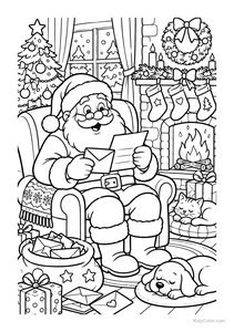 Santa Reading Letters by the Fireplace