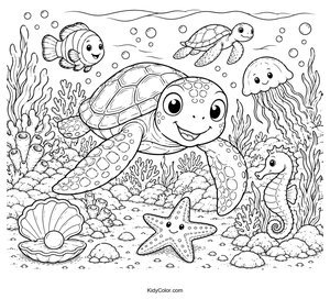 Sea Turtle Swimming with Friends