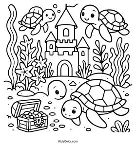 Sea Turtles in Magical Underwater Castle Gardens