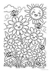 Smiling Daisies and Ladybugs in the Sun