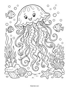Smiling Jellyfish with Coral and Starfish
