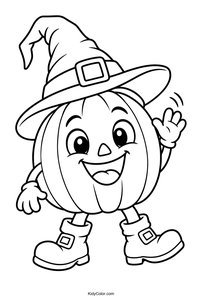 Smiling Pumpkin Wearing a Witch Hat