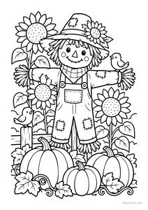 Smiling Scarecrow in Autumn Garden