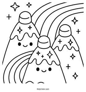 Sparkling Ice Cream Mountains Coloring Page for Kids