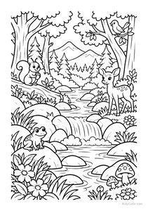 Squirrel and Friends at a Woodland Creek