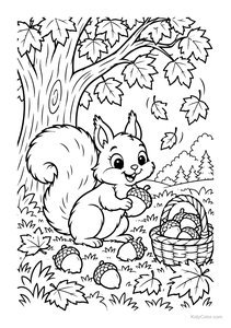 Squirrel Gathering Acorns in Autumn