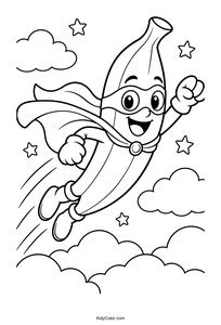 Superhero Banana Flying Among Clouds