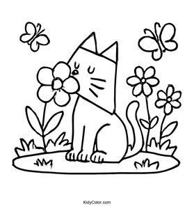 Triangle Cat Smelling Flowers