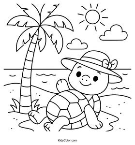 Turtle Wearing A Sun Hat Lounging Under A Palm Tree By The