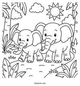 Two Elephants Walking Side By Side On A Sunlit Jungle Path