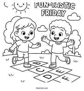 Friends Playing Hopscotch in Vibrant Park for Kids