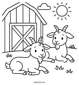 Two Goats Relaxing In The Shade Of A Barn On A Warm Afternoo