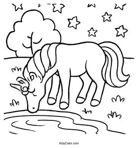 Unicorn Grazing by a Pond