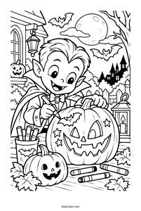 Vampire Child Carving Halloween Pumpkins