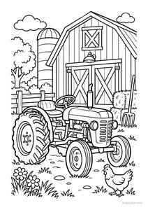 Vintage Tractor by a Barn