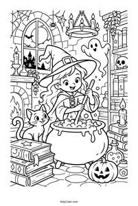 Witch Making Potions with Her Cat