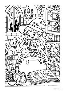 Witch Stirring a Cauldron in a Magical Kitchen