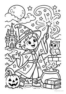 Wizard Casting a Spell by a Castle