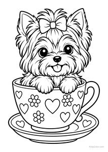 Yorkie Puppy in a Heart Teacup