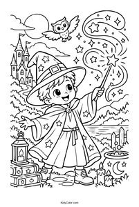Young Wizard Casting a Spell Under the Moon