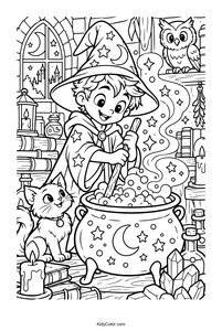 Young Wizard Mixing a Potion